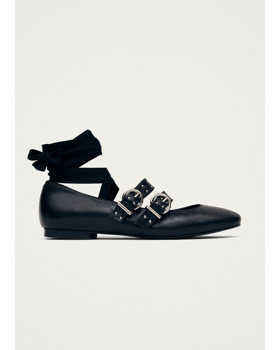 Alohas Thekla Black Leather Ballet Flats