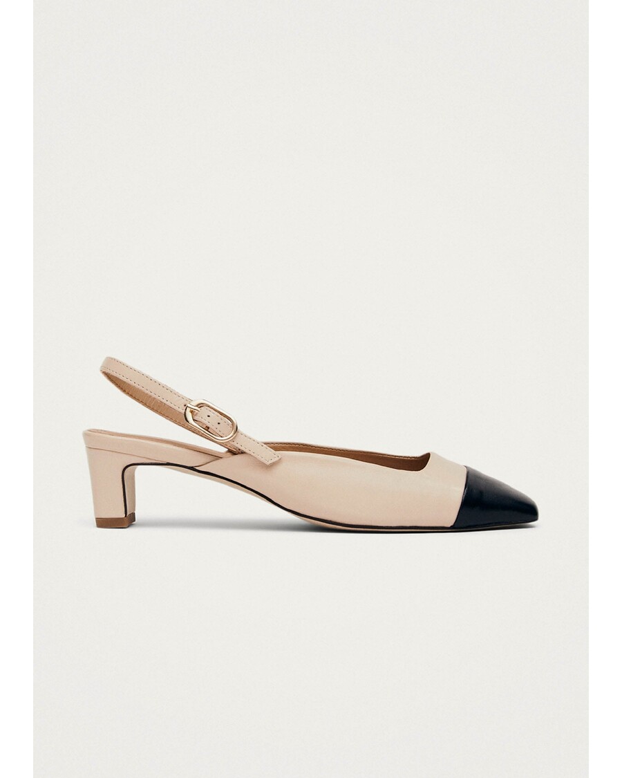 Alohas Lindy Bicolor Cream Black Leather Pumps